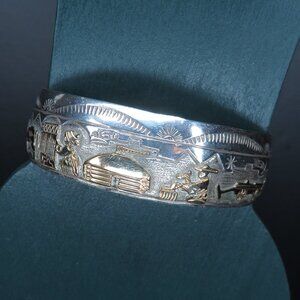 Vintage TA Begay Handmade Sterling Silver Gold Filled Southwest Storyteller Cuff
